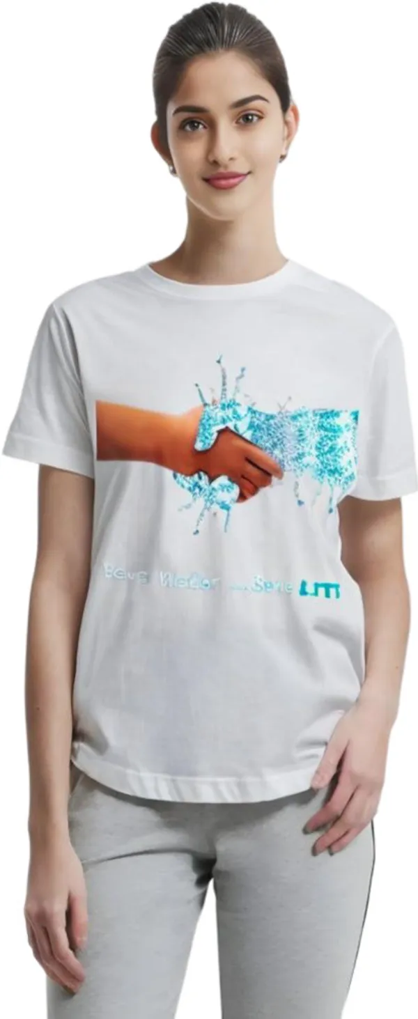 White_Polycotton_Crew_Neck_Printed_T-Shirt_For_Women