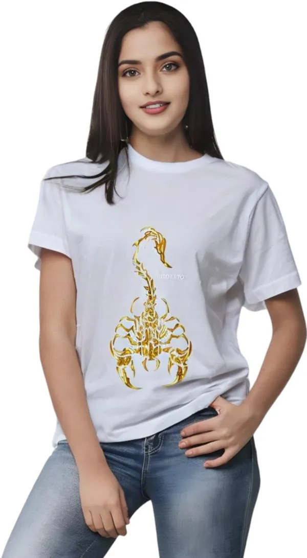 White_Polycotton_Crew_Neck_Printed_T-Shirt_For_Women