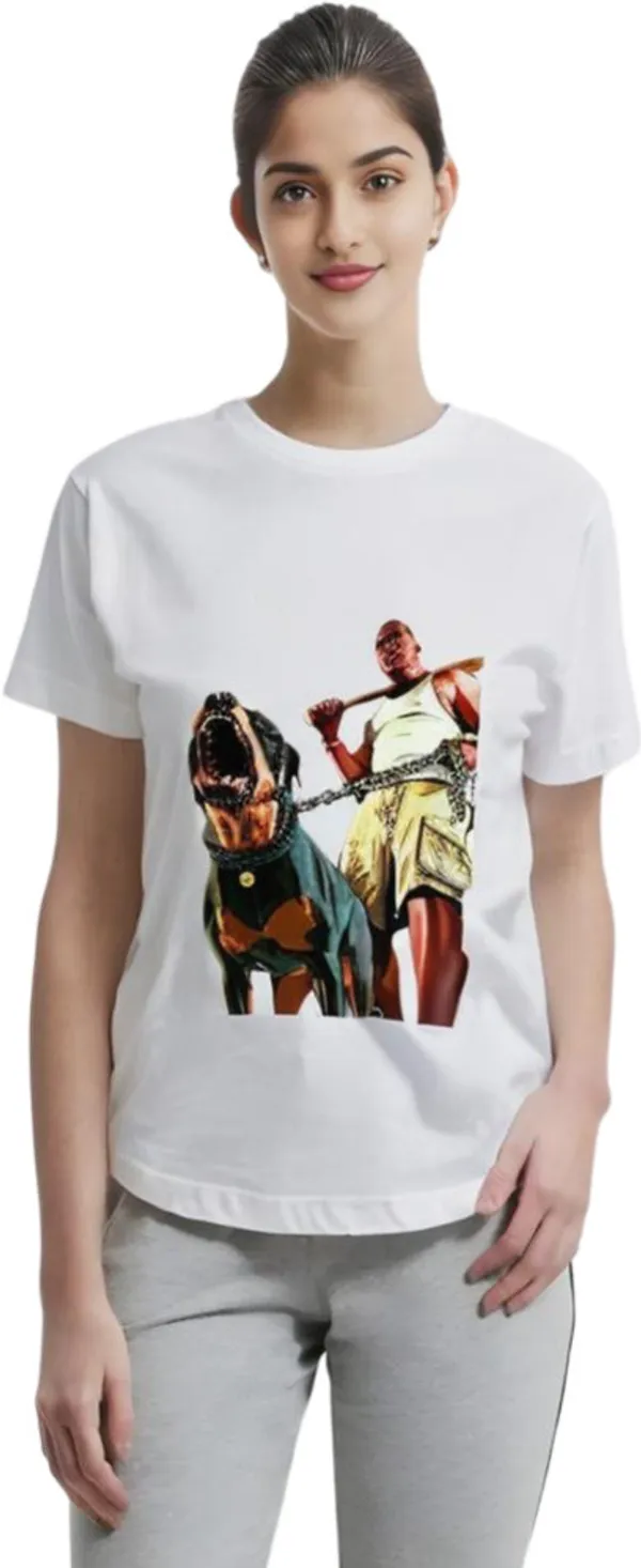 White_Polycotton_Crew_Neck_Printed_T-Shirt_For_Women