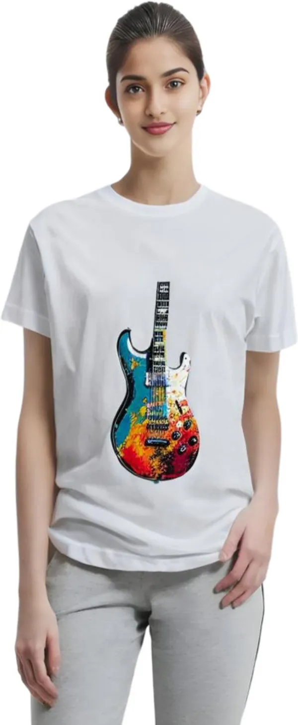 White_Polycotton_Crew_Neck_Printed_T-Shirt_For_Women