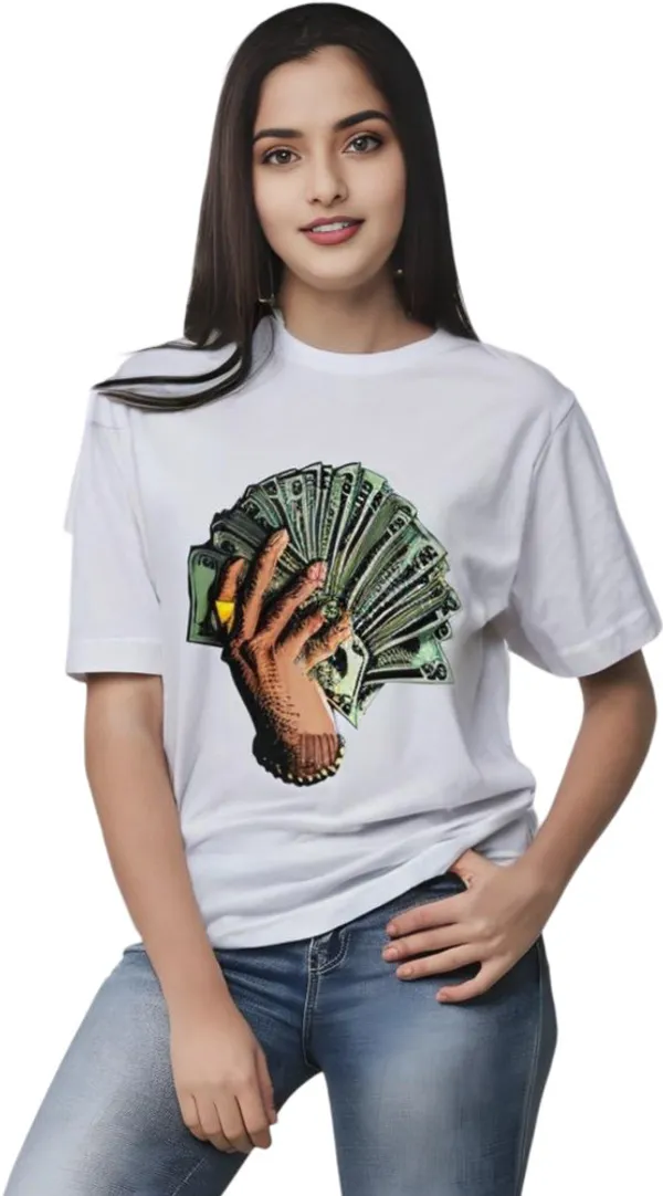 White_Polycotton_Crew_Neck_Printed_T-Shirt_For_Women