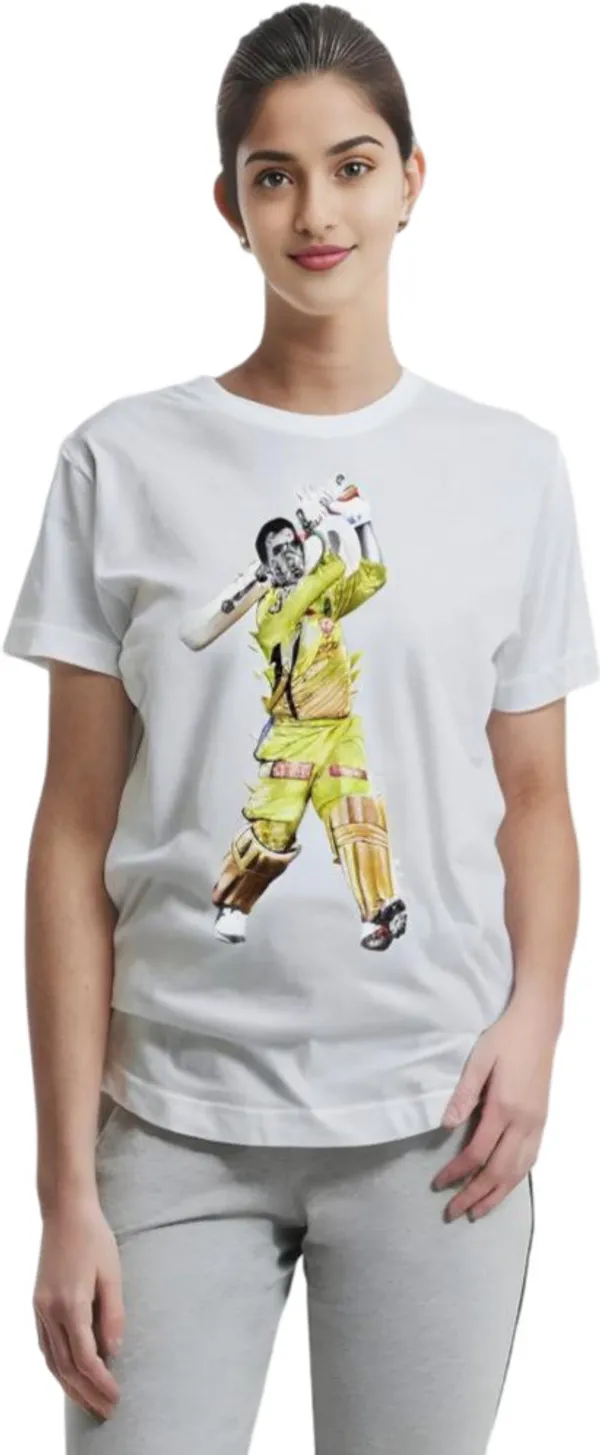 White_Polycotton_Crew_Neck_Printed_T-Shirt_For_Women