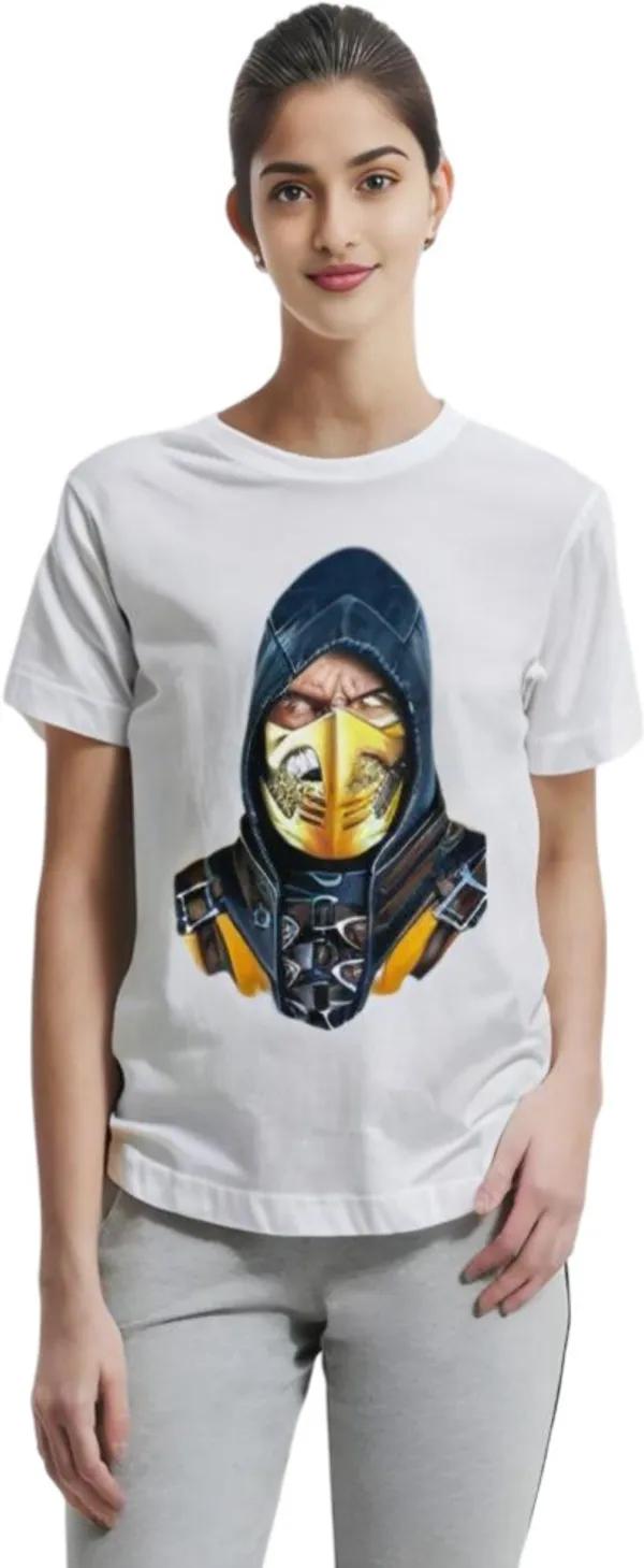 White_Polycotton_Crew_Neck_Printed_T-Shirt_For_Women