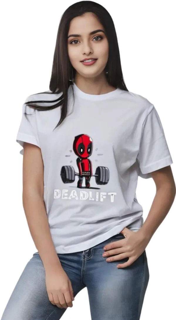 White_Polycotton_Crew_Neck_Printed_T-Shirt_For_Women
