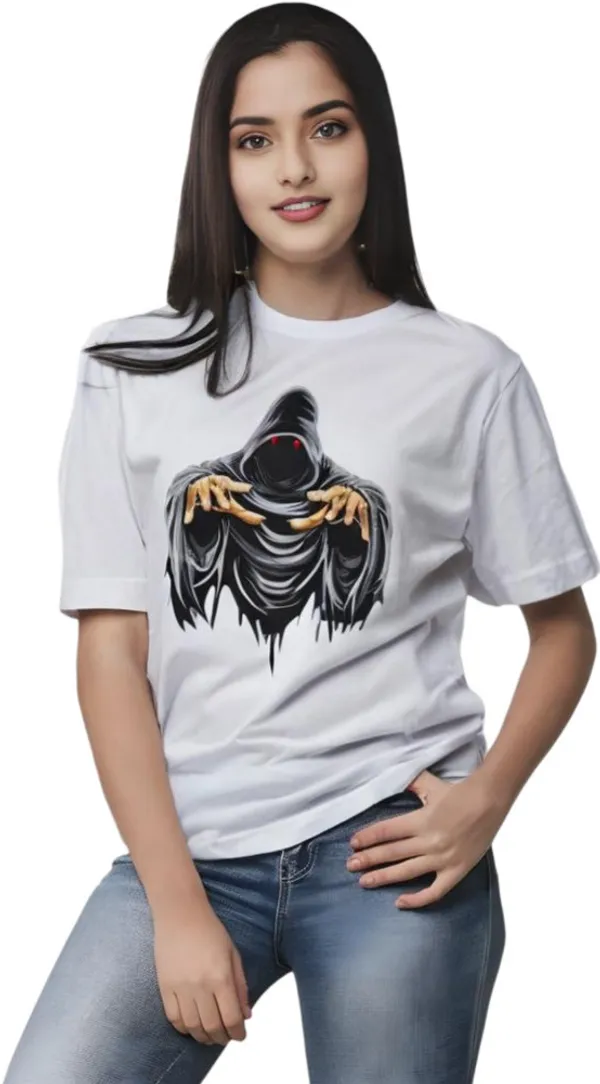 White_Polycotton_Crew_Neck_Printed_T-Shirt_For_Women