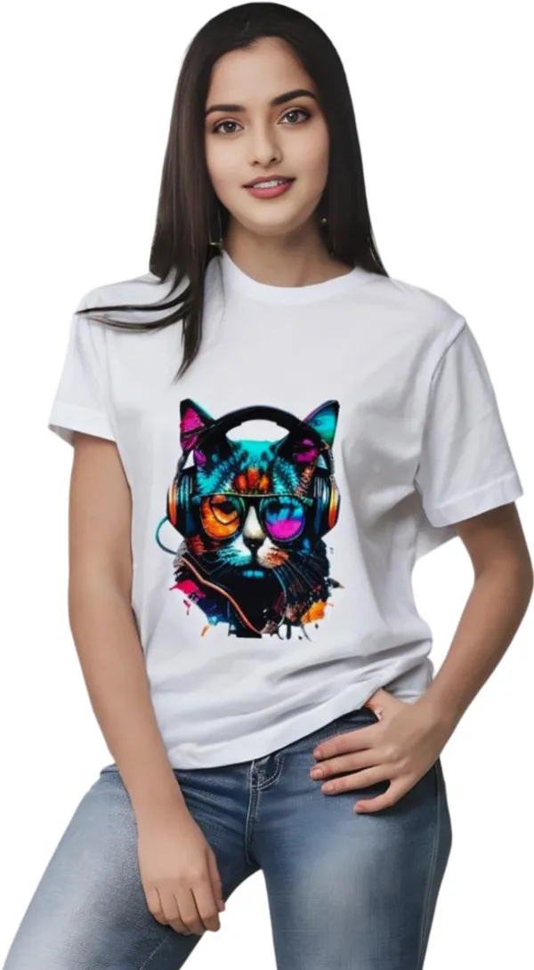 White_Polycotton_Round_Neck_Printed_T-Shirt_For_Women