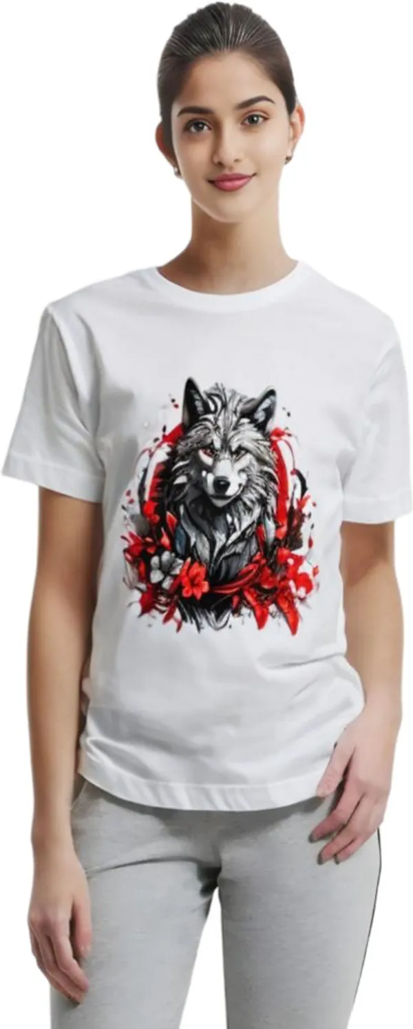 White_Polycotton_Round_Neck_Printed_T-Shirt_For_Women