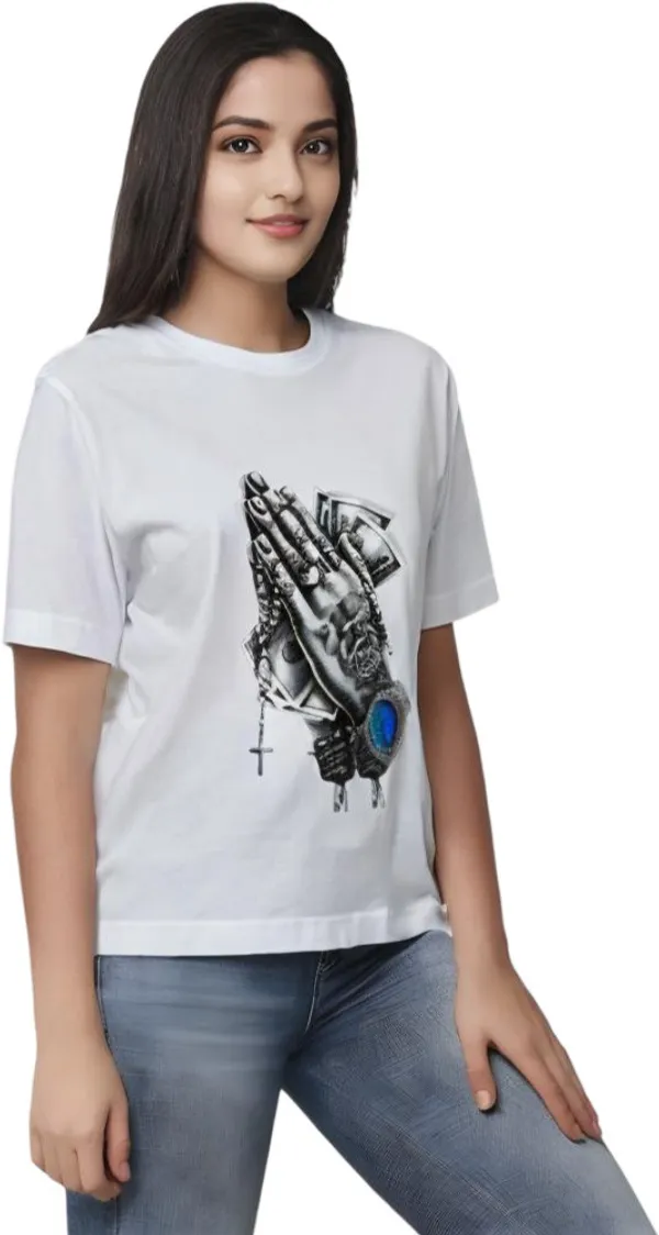 White_Polycotton_Round_Neck_Printed_T-Shirt_For_Women