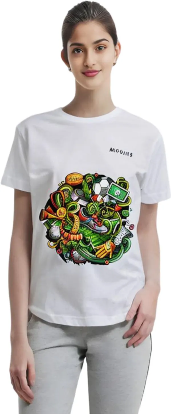 White_Polycotton_Round_Neck_Printed_T-Shirt_For_Women