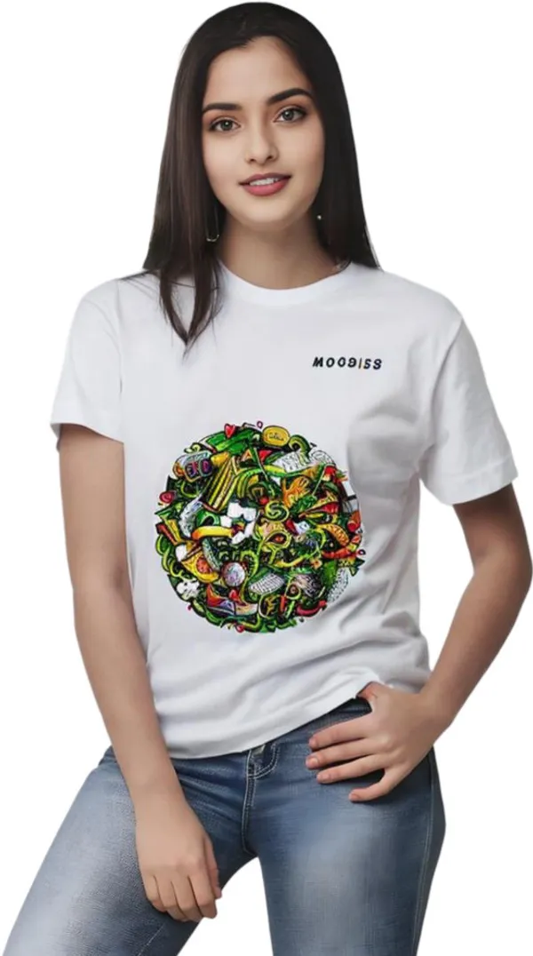 White_Polycotton_Round_Neck_Printed_T-Shirt_For_Women