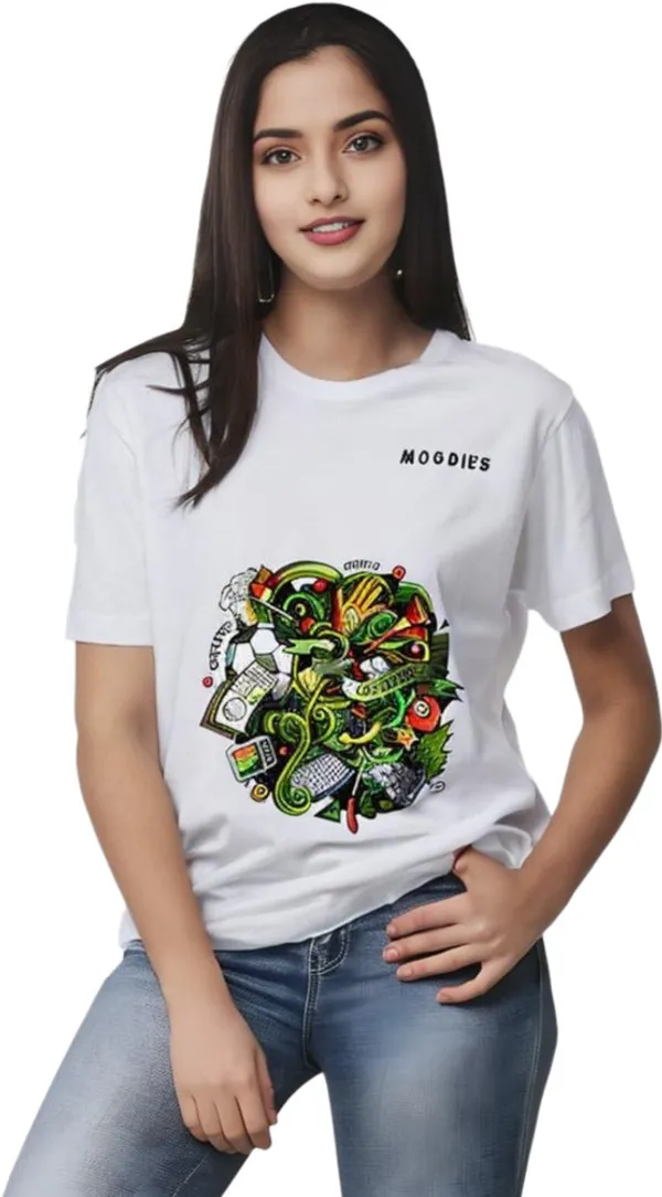 White_Polycotton_Round_Neck_Printed_T-Shirt_For_Women