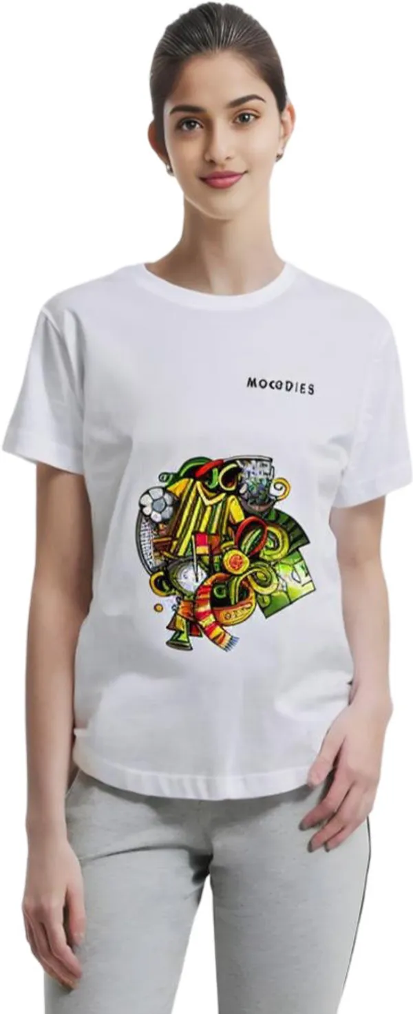 White_Polycotton_Round_Neck_Printed_T-Shirt_For_Women