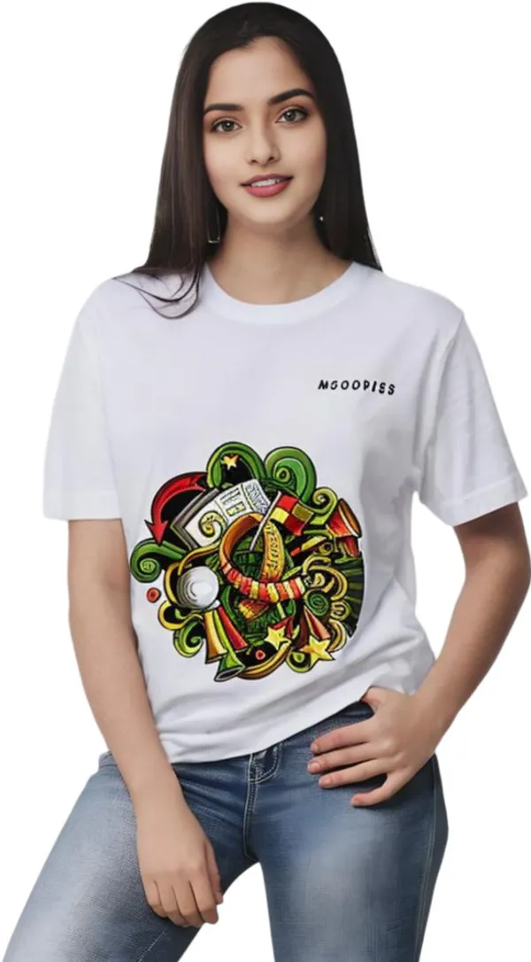 White_Polycotton_Round_Neck_Printed_T-Shirt_For_Women