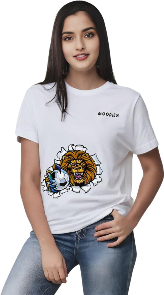 White_Polycotton_Round_Neck_Printed_T-Shirt_For_Women