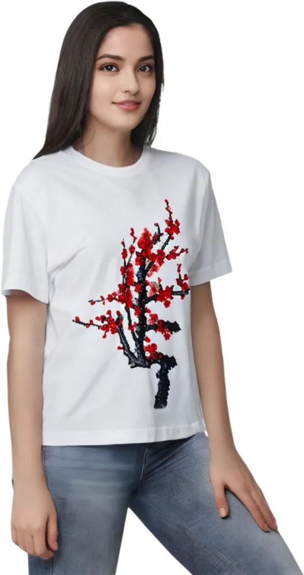 White_Polycotton_Round_Neck_Graphic_Print_T-Shirt_For_Women