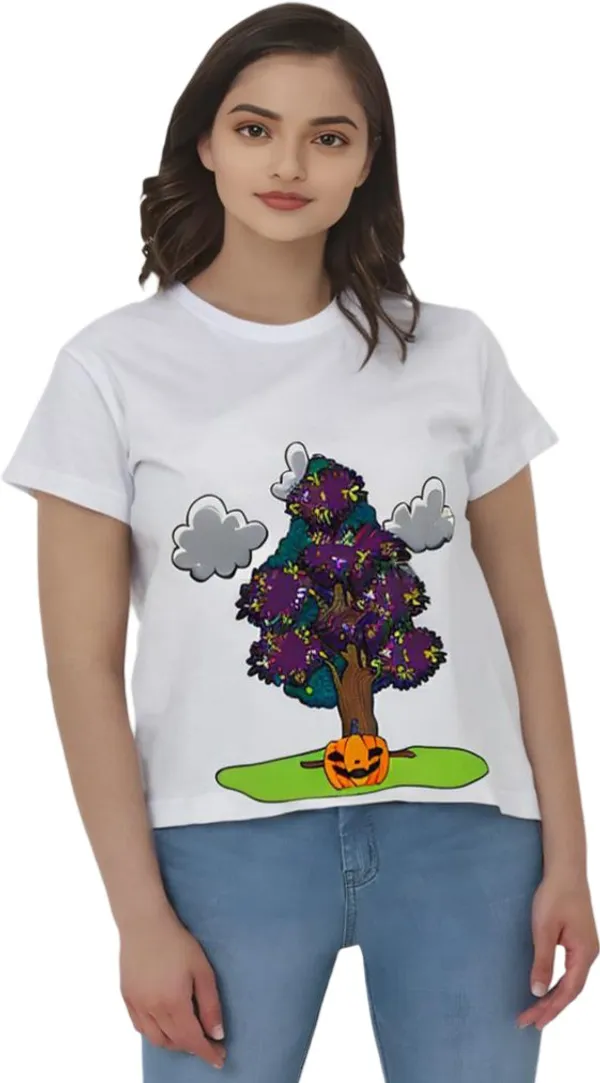 White_Polycotton_Round_Neck_Graphic_Print_T-Shirt_For_Women