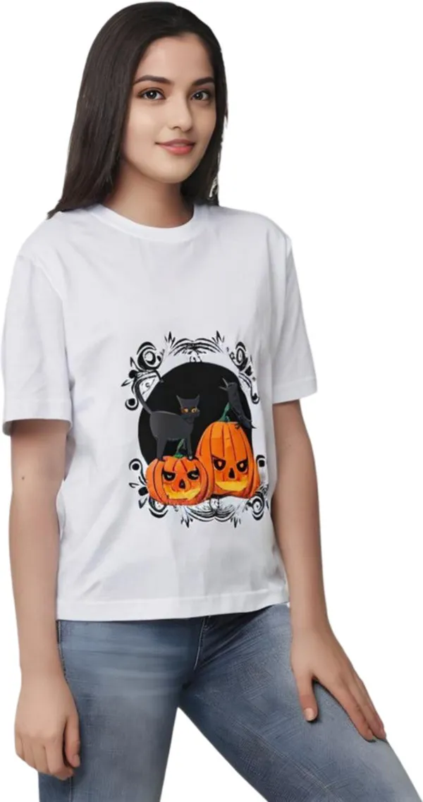 White_Polycotton_Round_Neck_Graphic_Print_T-Shirt_For_Women