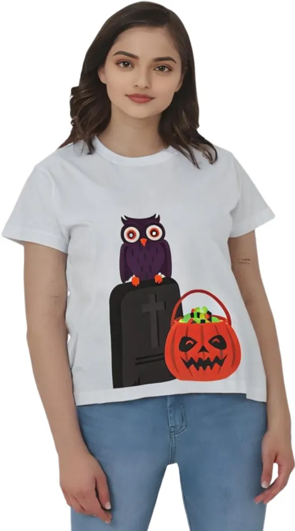 White_Polycotton_Round_Neck_Graphic_Print_T-Shirt_For_Women