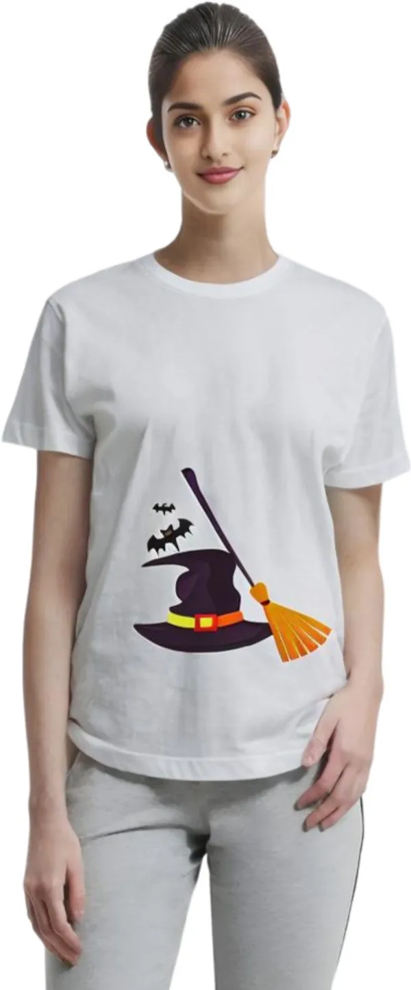 White_Polycotton_Round_Neck_Graphic_Print_T-Shirt_For_Women