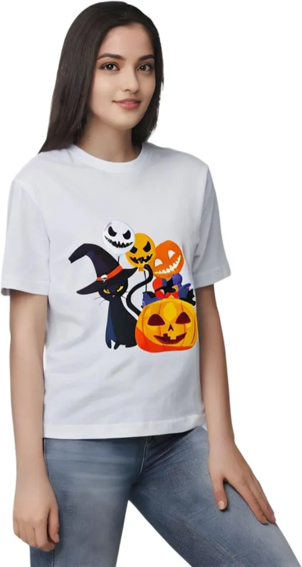 White_Polycotton_Round_Neck_Graphic_Print_T-Shirt_For_Women