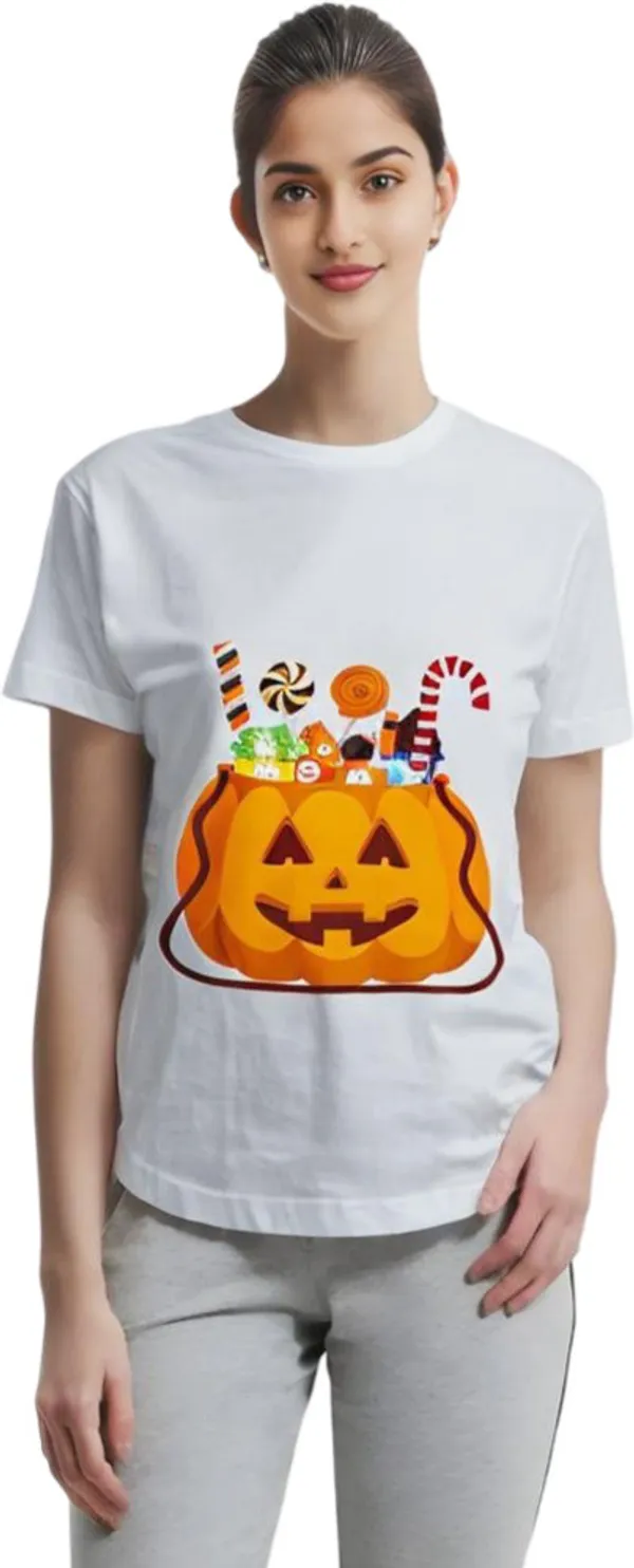 White_Polycotton_Round_Neck_Graphic_Print_T-Shirt_For_Women