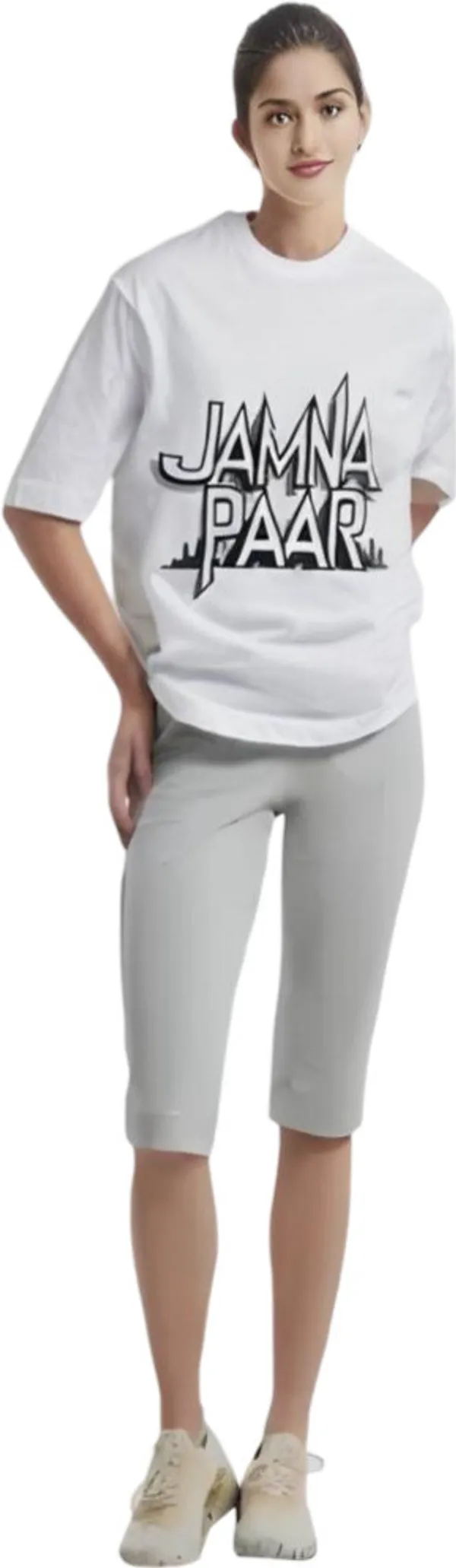 White_Polycotton_Round_Neck_Printed_T-Shirt_For_Women