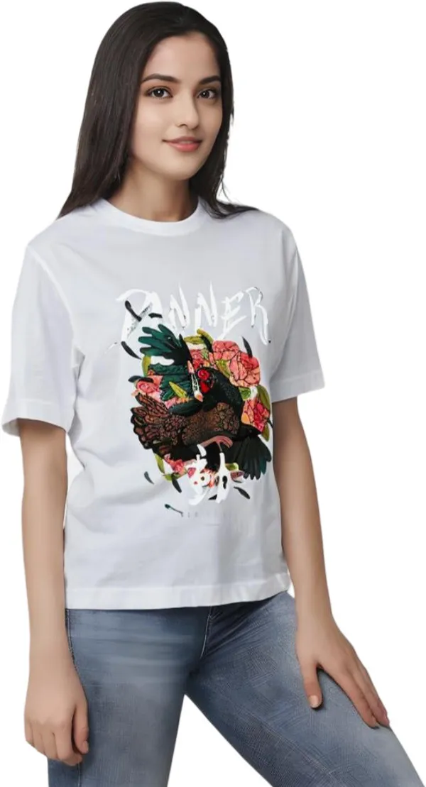 White_Polycotton_Round_Neck_Graphic_Print_T-Shirt_For_Women