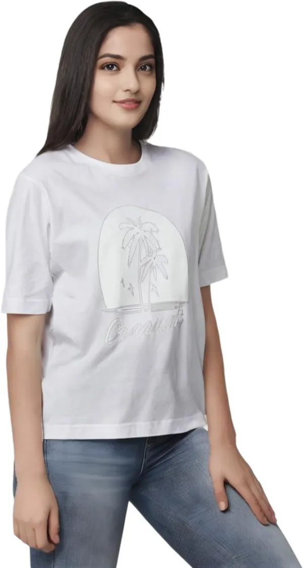 White_Polycotton_Round_Neck_Graphic_Print_T-Shirt_For_Women