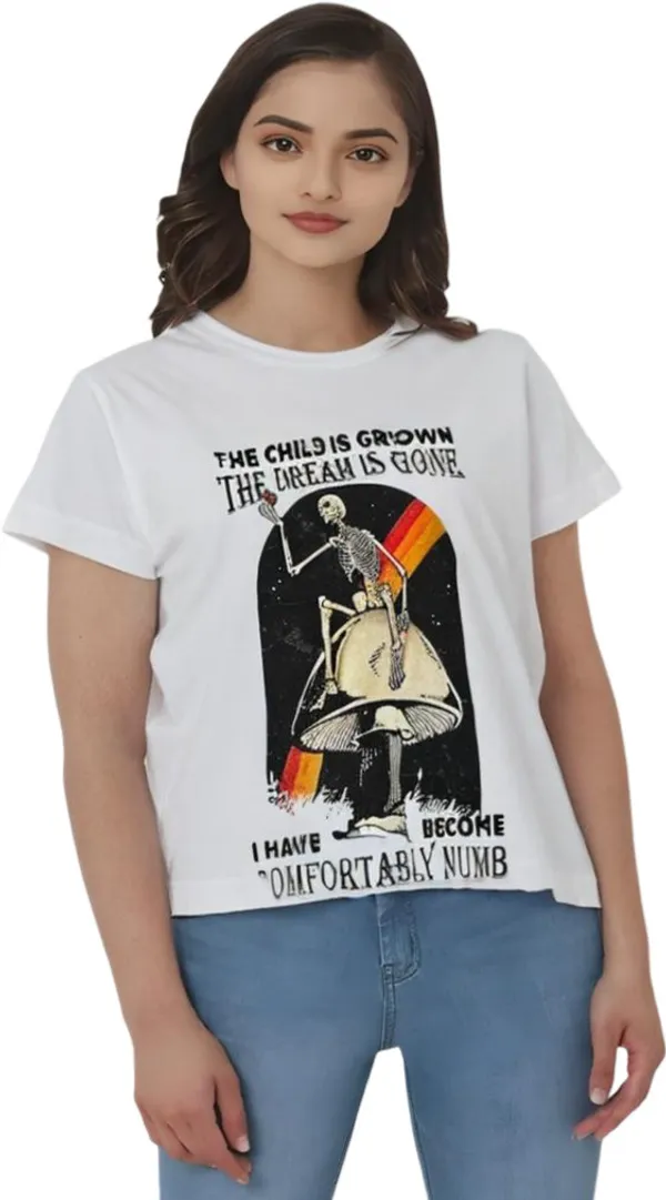 White_Polycotton_Round_Neck_Graphic_Print_T-Shirt_For_Women