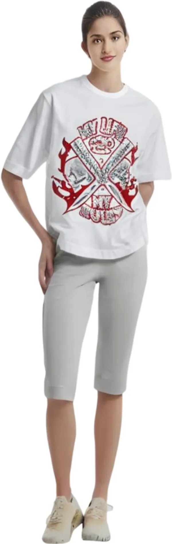 White_Polycotton_Round_Neck_Graphic_Print_T-Shirt_For_Women