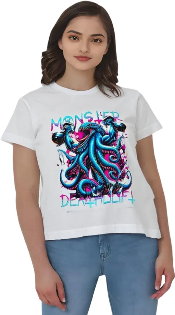 White_Polycotton_Round_Neck_Graphic_Print_T-Shirt_For_Women