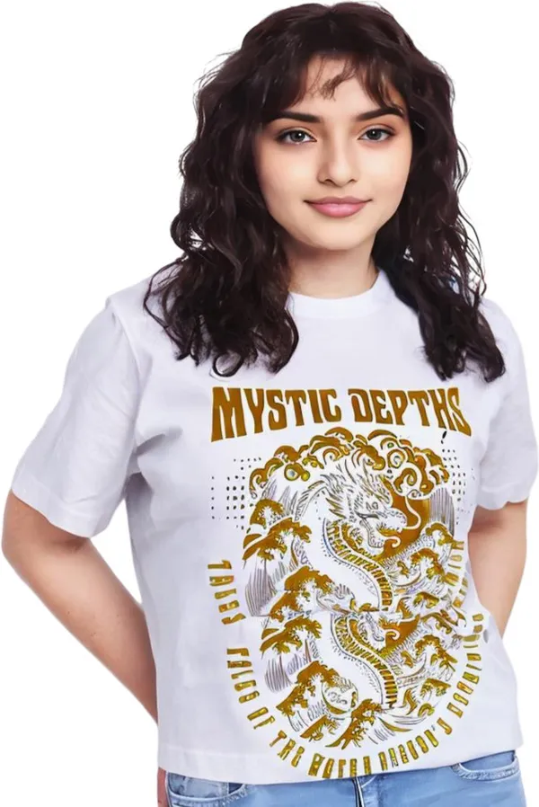 White_Polycotton_Round_Neck_Graphic_Print_T-Shirt_For_Women