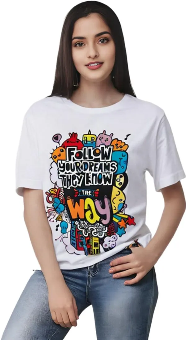 White_Polycotton_Round_Neck_Graphic_Print_T-Shirt_For_Women