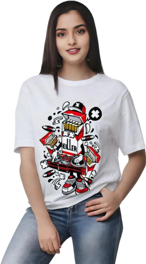 White_Polycotton_Round_Neck_Graphic_Print_T-Shirt_For_Women
