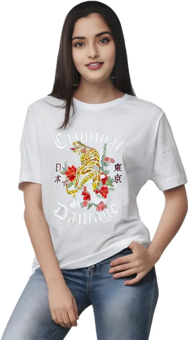 White_Polycotton_Round_Neck_Graphic_Print_T-Shirt_For_Women