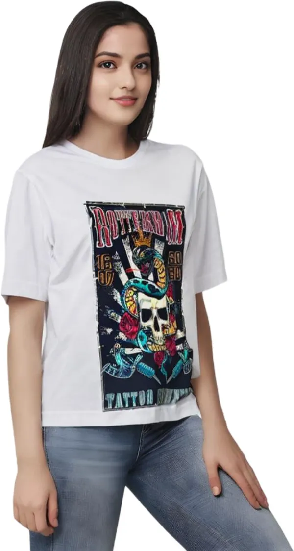 White_Polycotton_Round_Neck_Graphic_Print_T-Shirt_For_Women