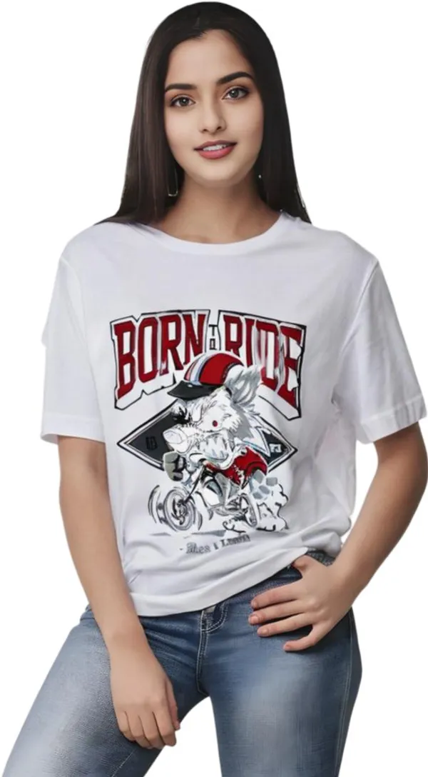 White_Polycotton_Round_Neck_Printed_T-Shirt_For_Women