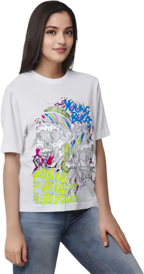 White_Polycotton_Round_Neck_Printed_T-Shirt_For_Women