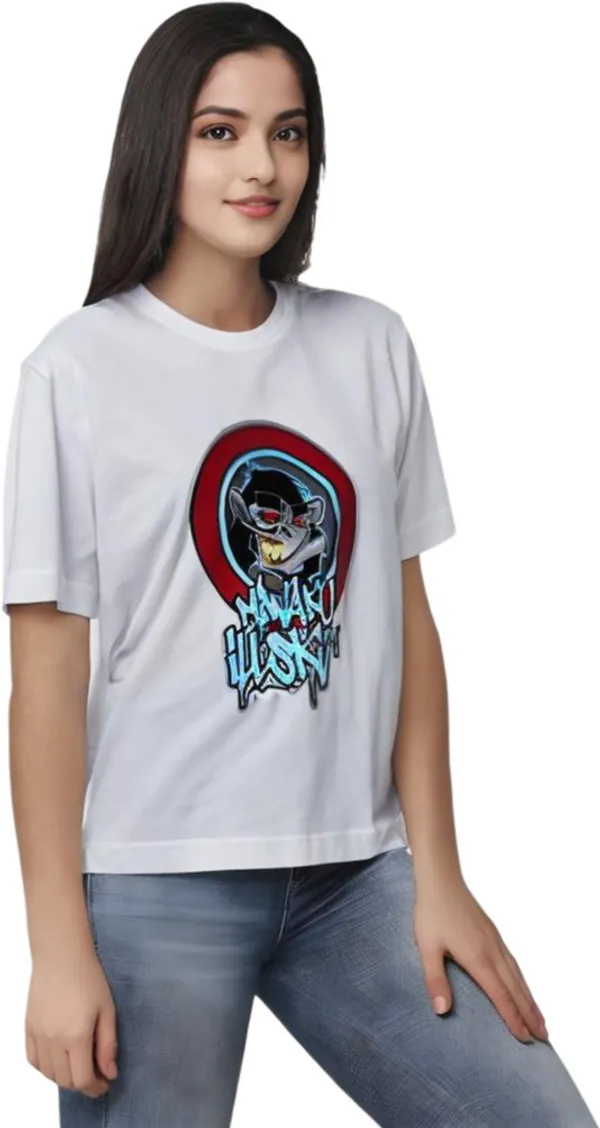 White_Polycotton_Round_Neck_Printed_T-Shirt_For_Women