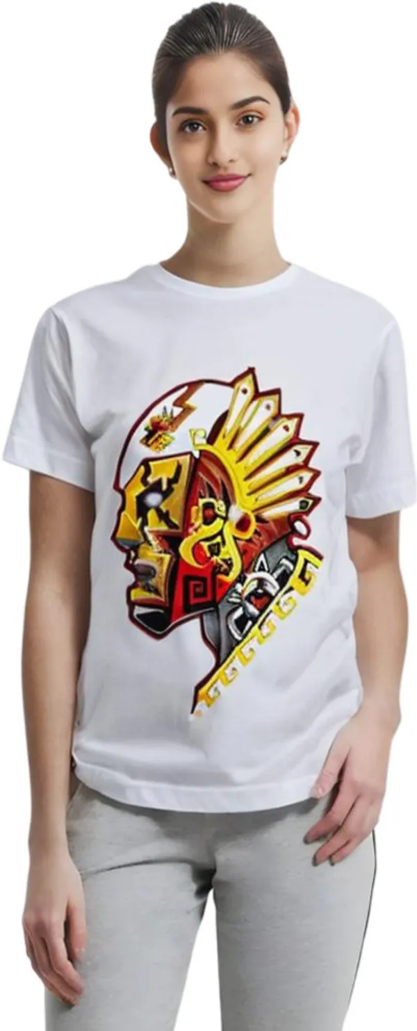 White_Polycotton_Round_Neck_Printed_T-Shirt_For_Women