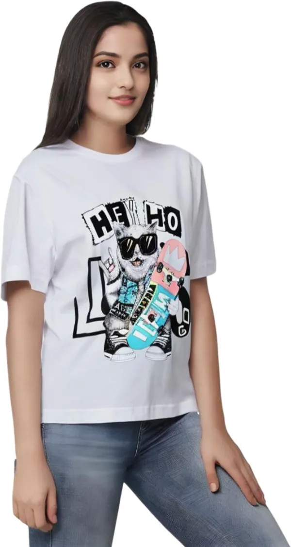 White_Polycotton_Round_Neck_Printed_T-Shirt_For_Women