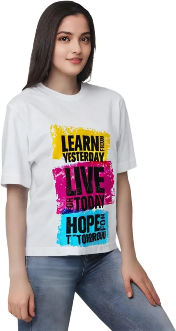 White_Polycotton_Round_Neck_Printed_T-Shirt_For_Women