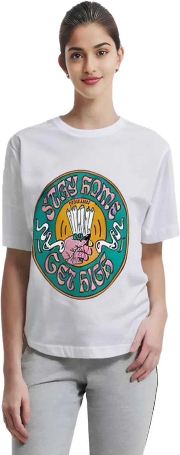 White_Polycotton_Round_Neck_Printed_T-Shirt_For_Women