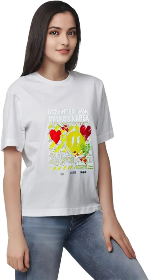 White_Polycotton_Round_Neck_Printed_T-Shirt_For_Women