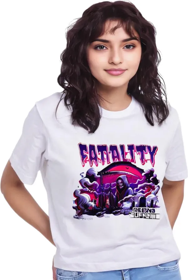 White_Polycotton_Round_Neck_Printed_T-Shirt_For_Women