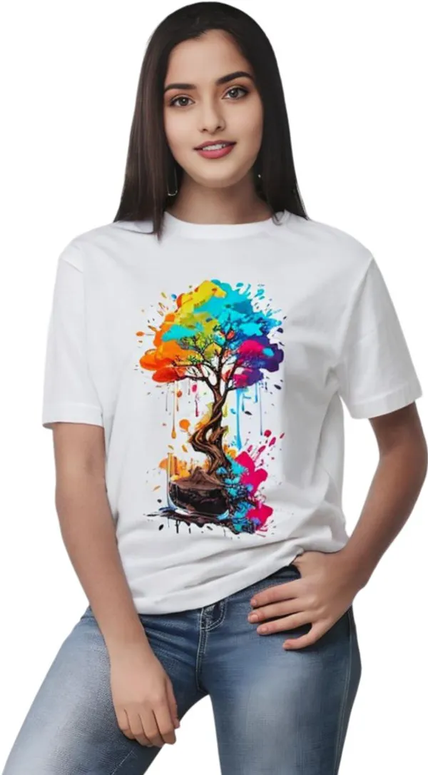 White_Polycotton_Round_Neck_Graphic_Print_T-Shirt_For_Women