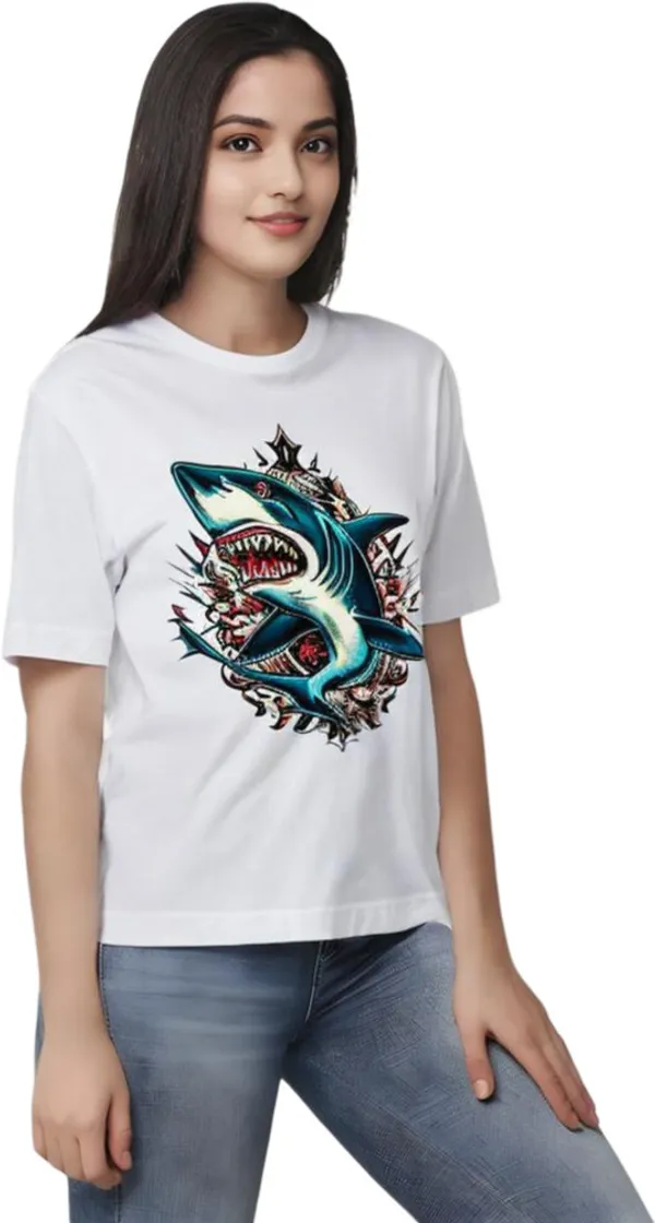 White_Polycotton_Round_Neck_Graphic_Print_T-Shirt_For_Women
