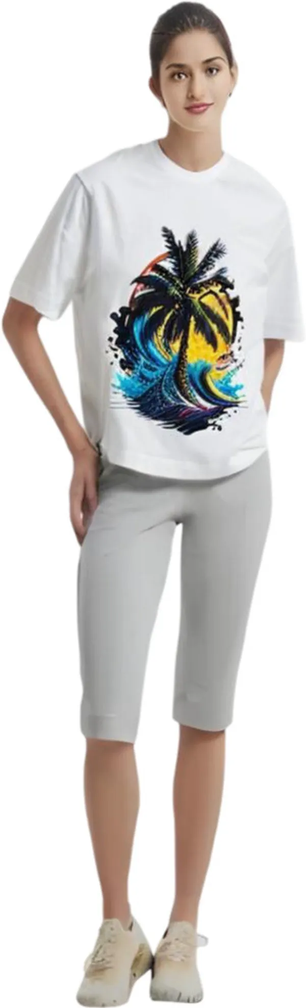 White_Polycotton_Round_Neck_Graphic_Print_T-Shirt_For_Women