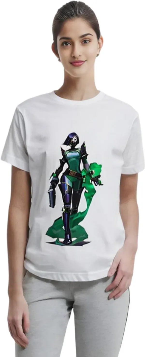 White_Polycotton_Round_Neck_Printed_T-Shirt_For_Women