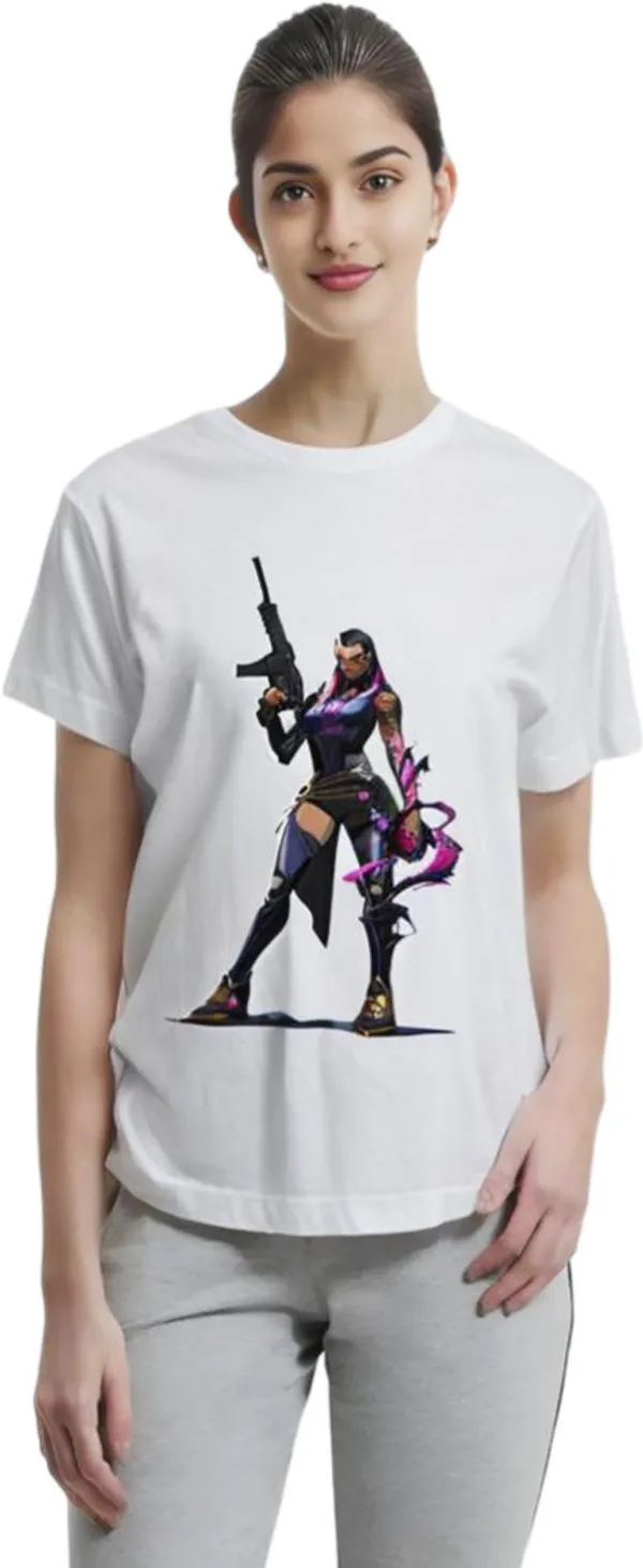 White_Polycotton_Round_Neck_Printed_T-Shirt_For_Women